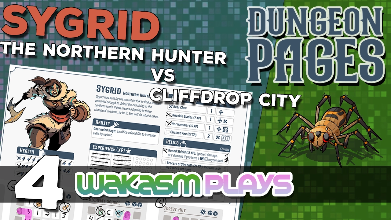 ▶️Dungeon Pages – Ep 4 – (Daily) Sygrid the Northern Warrior in Cliffdrop City – Solo BoardGaming