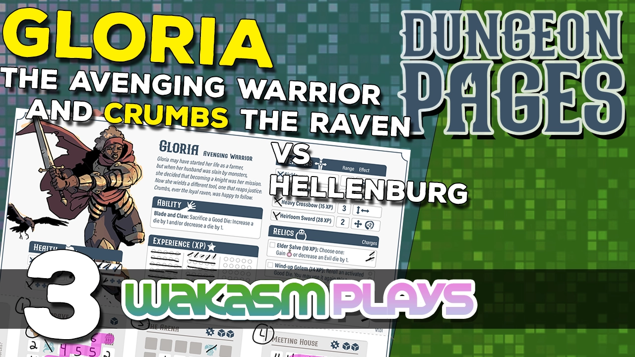 ▶️Dungeon Pages – Ep 3 – (Daily) Gloria the Avenging Warrior in Hellenburg – Solo BoardGaming