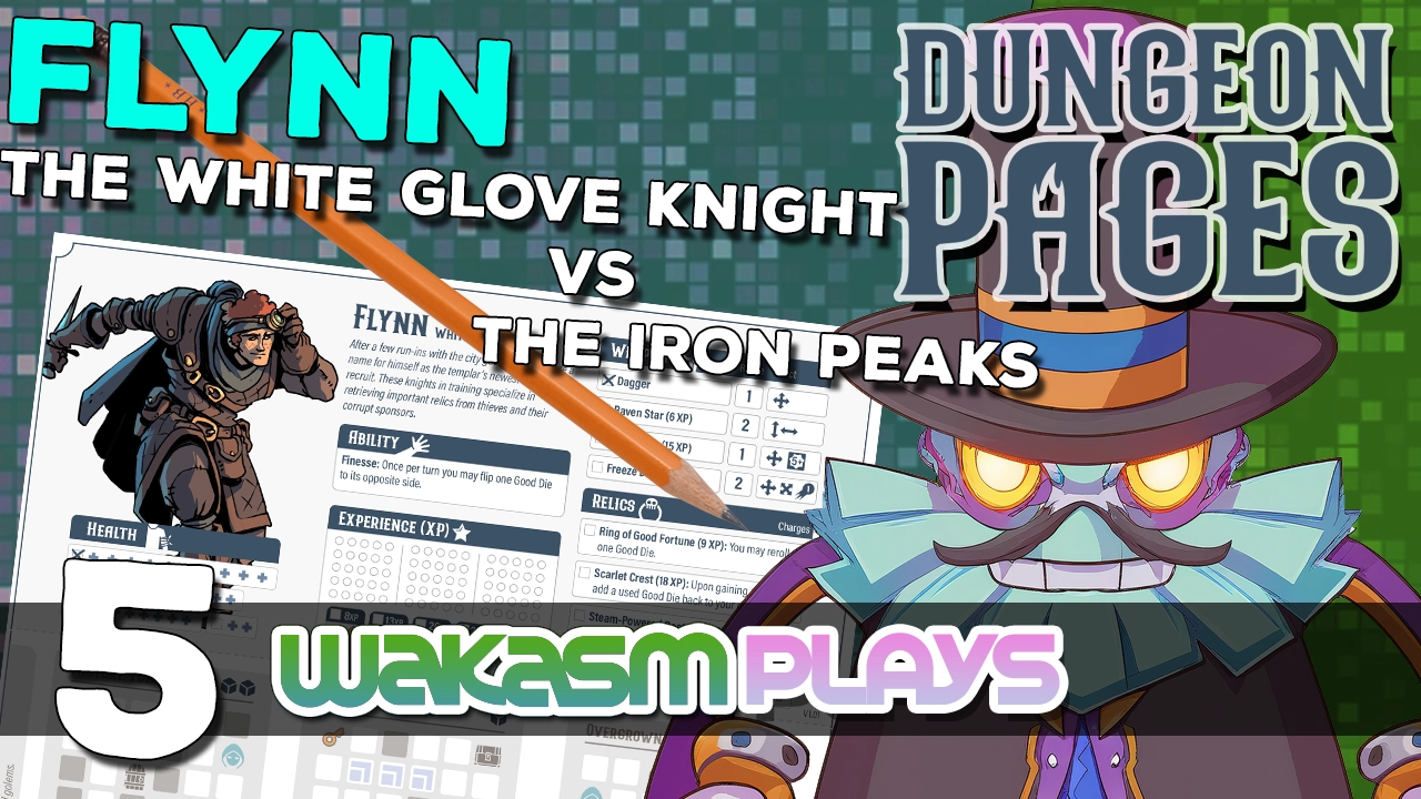 ▶️Dungeon Pages – Ep 5 – (Daily) Flynn the White Glove Knight in The Iron Peaks – Solo BoardGaming