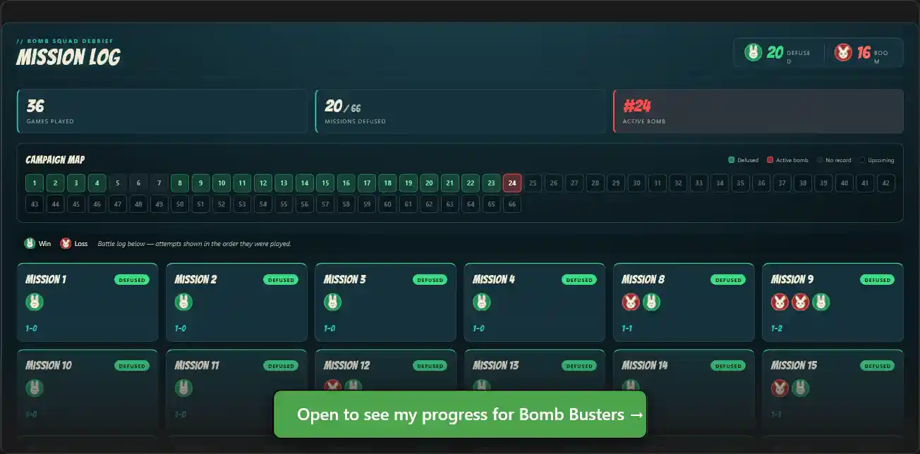 Bomb Busters Mission Log